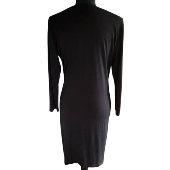 Eileen Fisher Black Stretch Knit V-Neck Dress - Size M - Picture 2 of 4